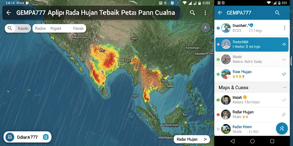 Tampilan antarmuka utama GEMPA777 dengan fitur radar hujan.