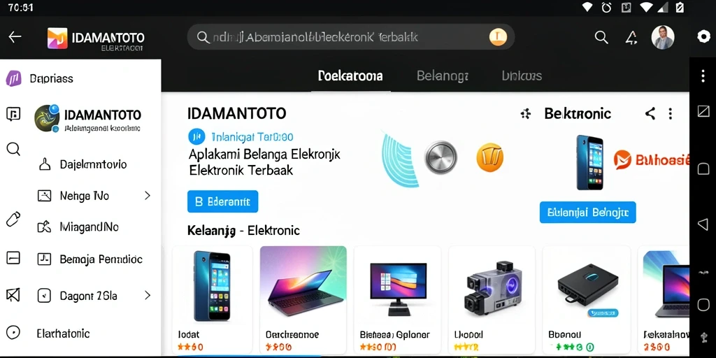 Tampilan antarmuka aplikasi IDAMANTOTO untuk belanja elektronik.