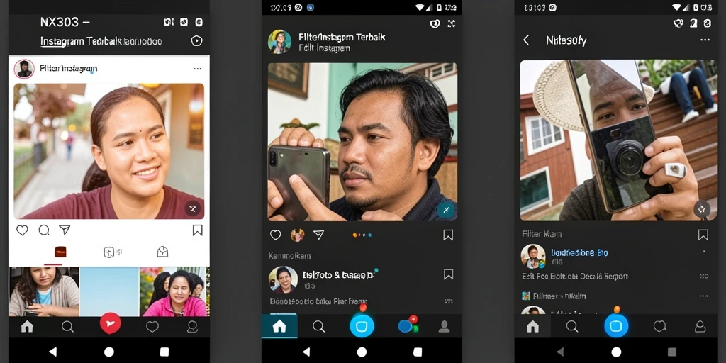 Antarmuka aplikasi NX303 dengan berbagai fitur filter Instagram yang menarik.