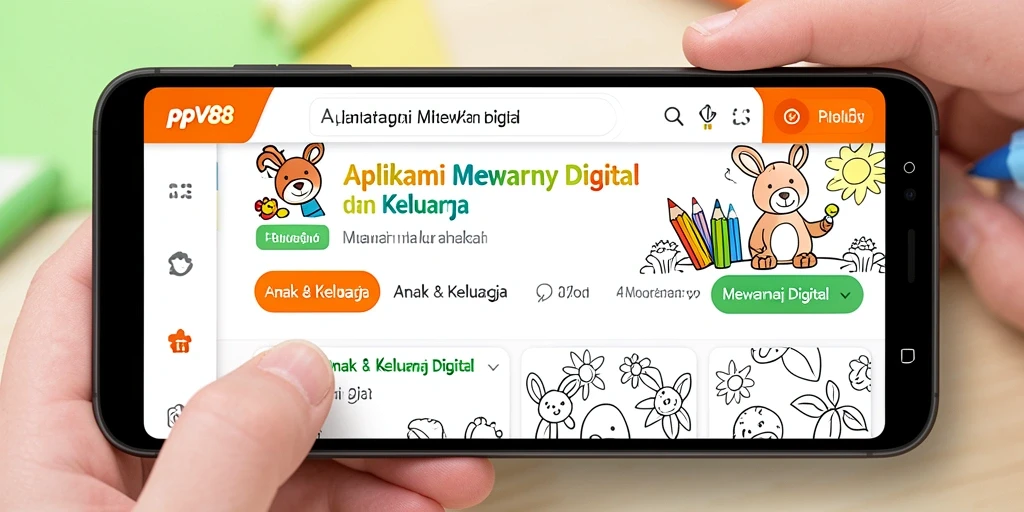 Antarmuka aplikasi PPV88 yang ramah anak saat mewarnai.