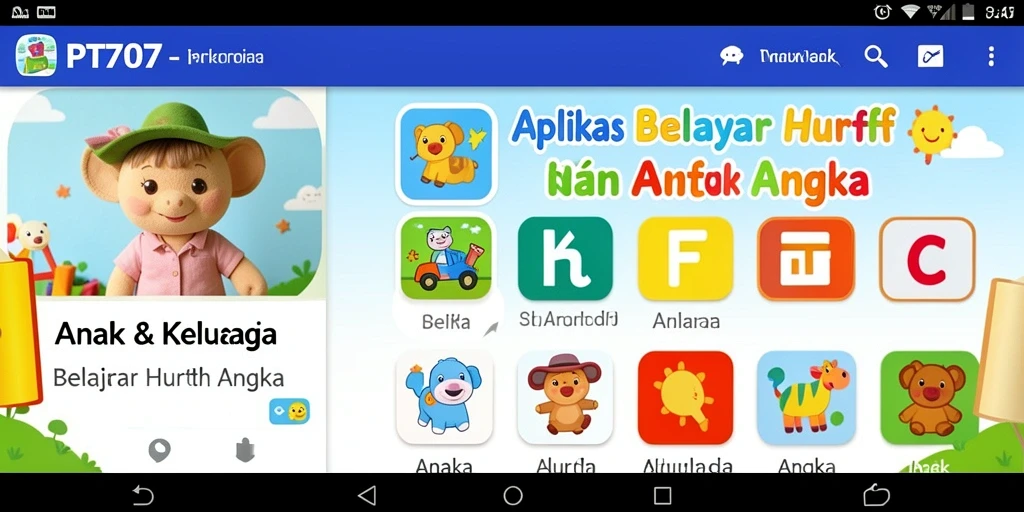 Tampilan antarmuka PT707 saat belajar huruf dan angka.