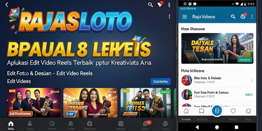 Tampilan antarmuka aplikasi RAJASLOTO untuk editing video reels.