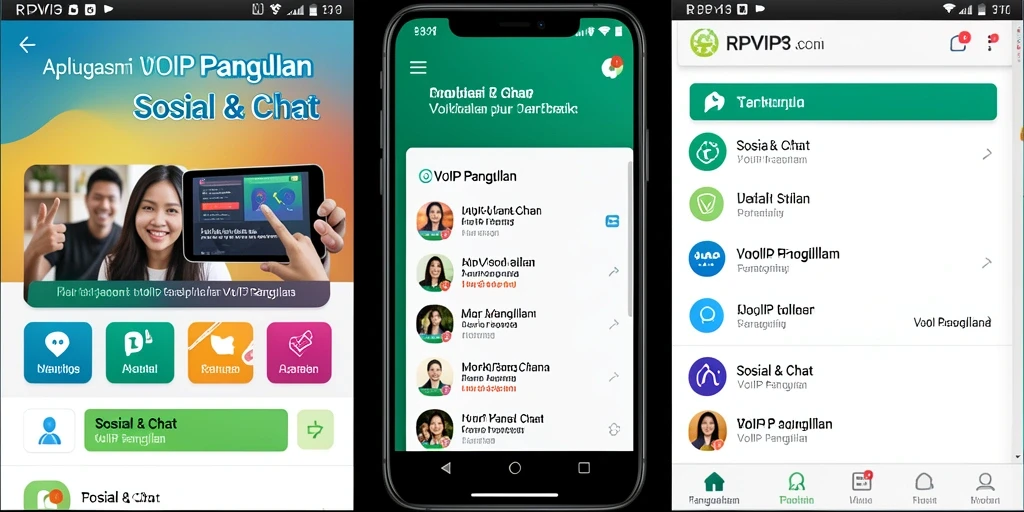 Antarmuka aplikasi RPVIP3 dengan fitur VoIP Panggilan yang interaktif.